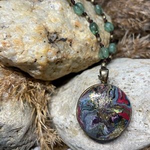 OOAK handmade polymer clay and bead statement necklace.LL2C N101